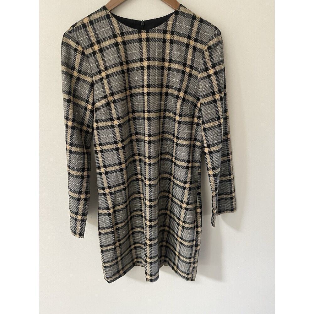 H&M Plaid Sheath Womens Dress Size Small Black Tan Capsule Minimalist Office New